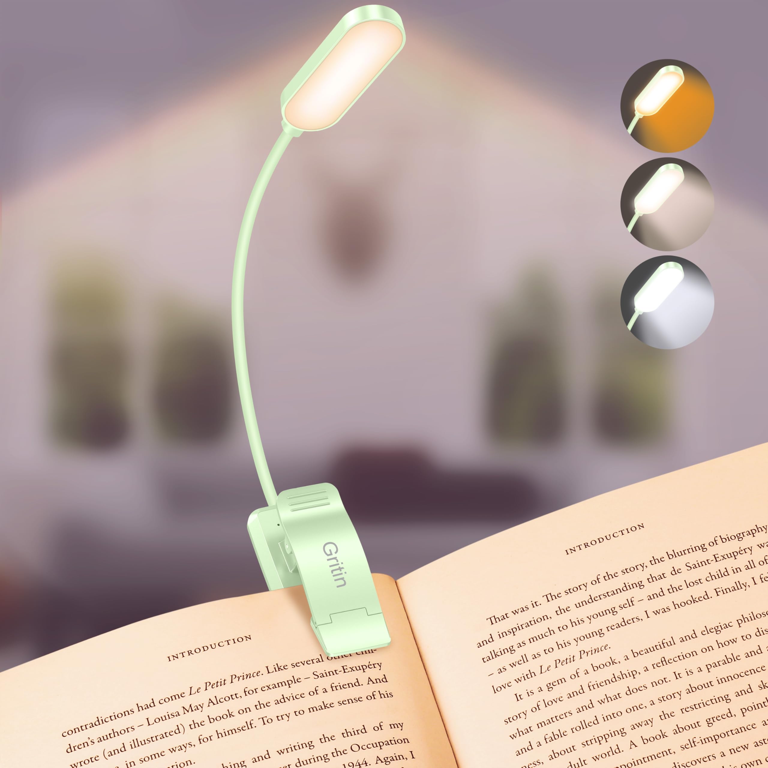 Gritin 16 LED Rechargeable Book Light for Reading in Bed
