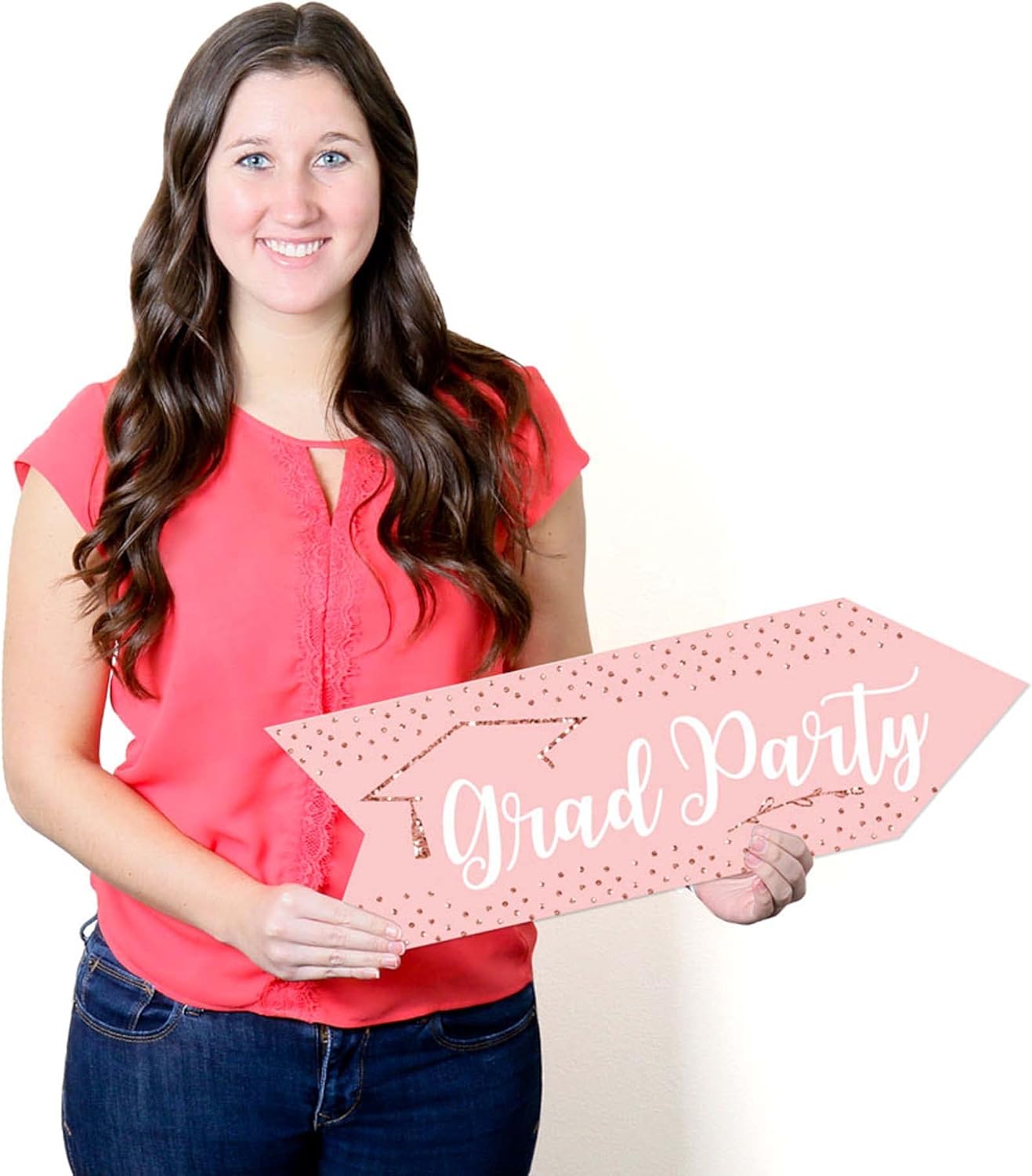 Big Dot of Happiness Rose Gold Grad - Graduation Party Sign Arrow - Double Sided Directional Yard Signs - Set of 2