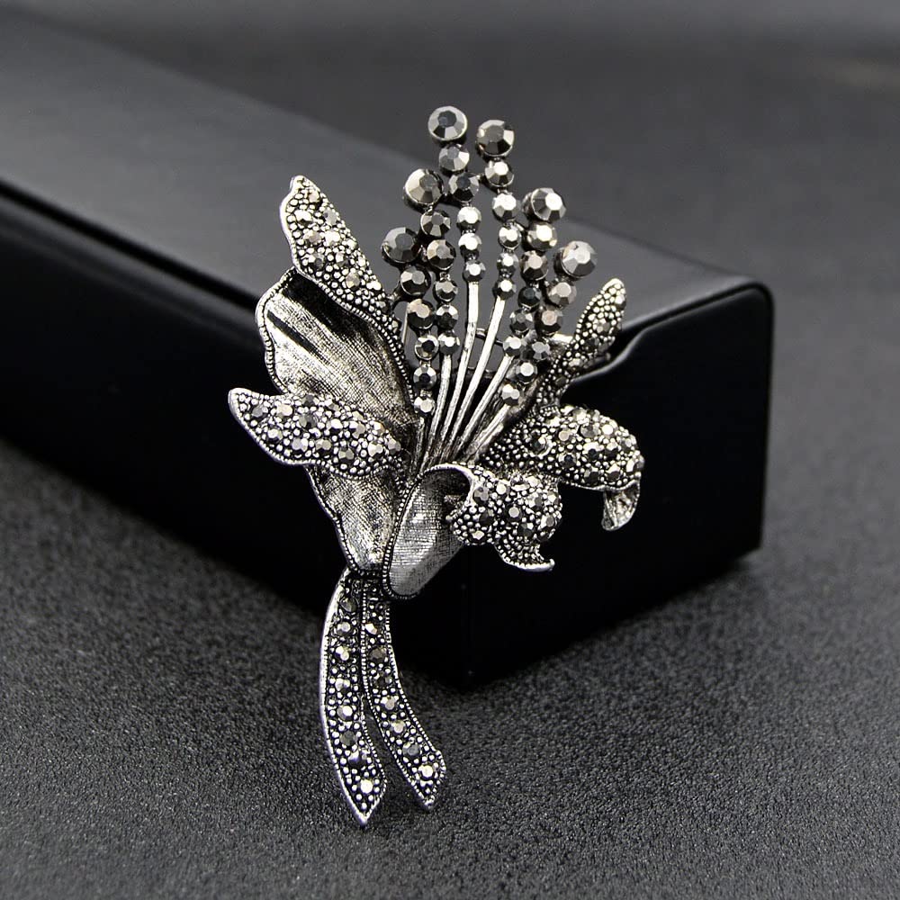 Vintage Strass Brosche mit botanischen Blumen für Damen, Schalnadel, Wintermantel-Accessoires