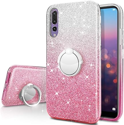 Miss Arts Funda Huawei P20 Pro, Carcasa Brillante Brillo con Soporte Giratorio de 360 Grados, Cubierta Exterior de TPU Suave + armaz?n Interior de PC Duro para Huawei P20 Pro -Pink