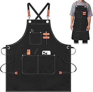 AYESY Delantales de Lona, Delantales para Hombres y Mujeres 68x99cm Delantal de Cocinero con 3 Bolsillos Correas Cruzadas ...