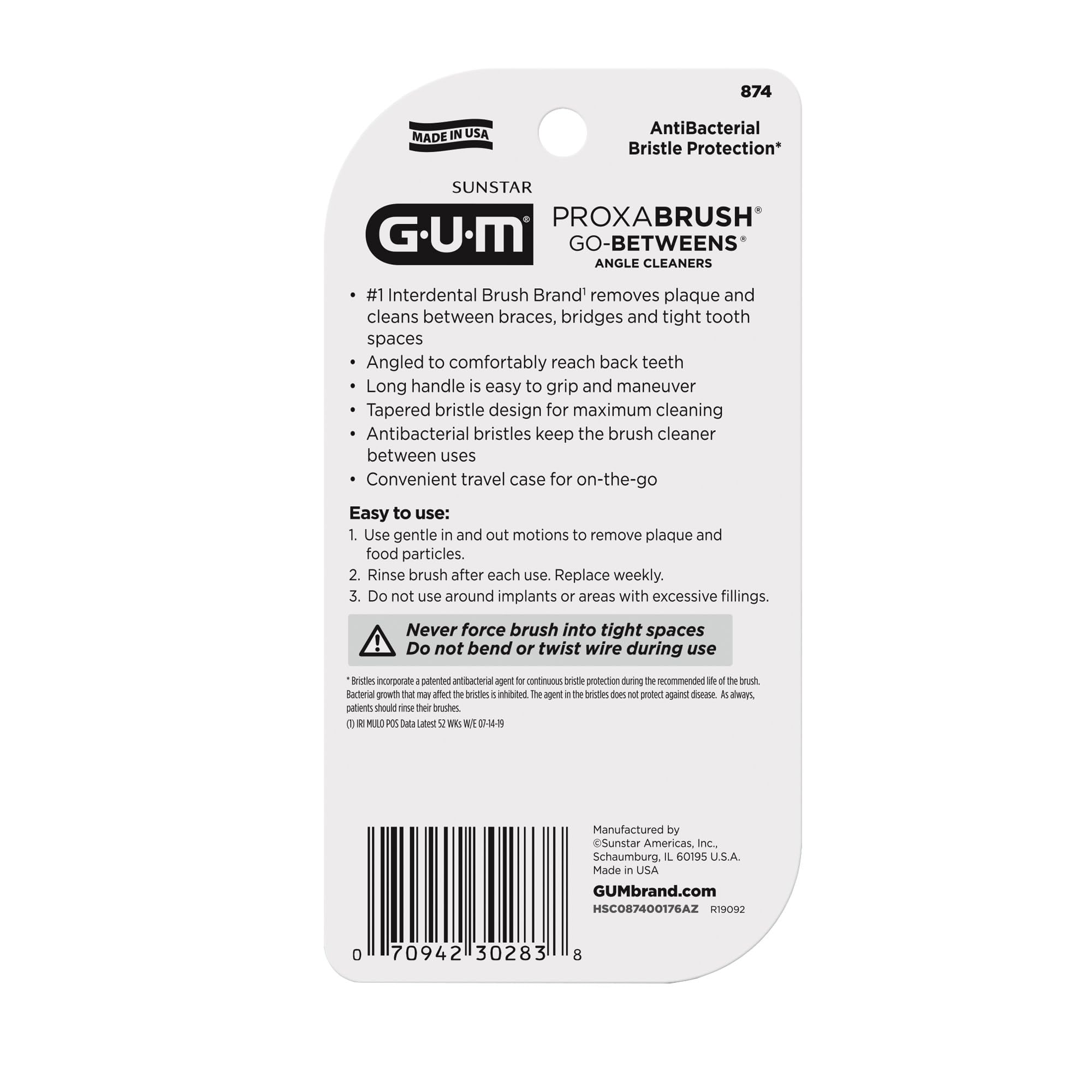 GUM Proxabrush Go-Betweens - Cepillos interdentales, limpiador de ángulos, apretados, 4 unidades (paquete de 6)
