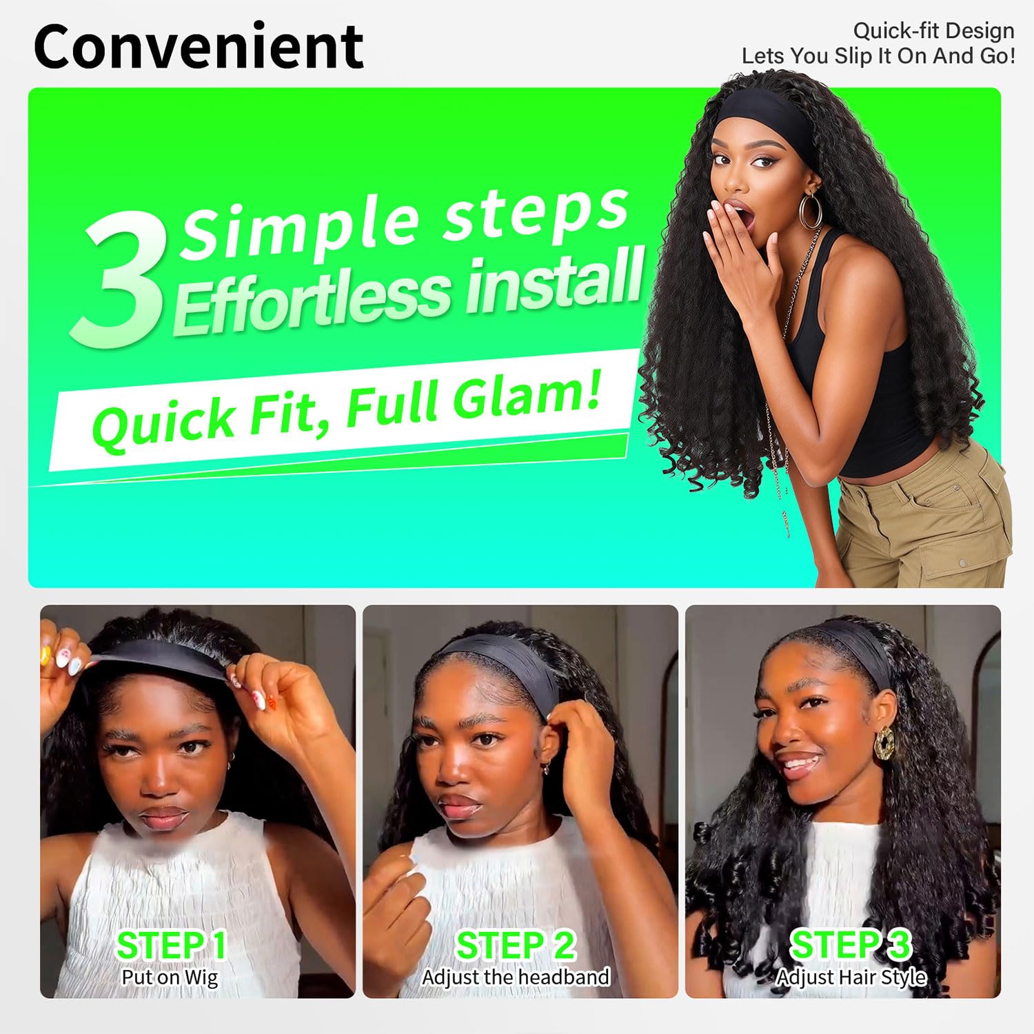 Curly Headband Wig 22 Inch，Afro Curly Wigs for Black Women，Kinky Straight Synthetic Hair with Bouncy Curls In the End，Wear and Go Glueless Half Wig (Natural Color)