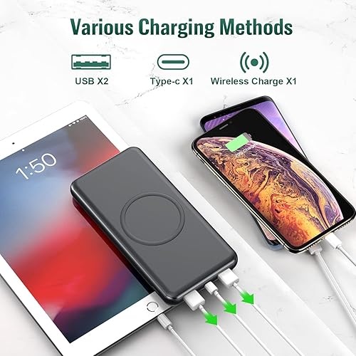 Miniatura 3 de Cargador portátil inalámbrico, 26800 mAh, 10 W, carga inalámbrica rápida, 18 W, PD QC 3.0, cargador de batería externa, 4 salidas y entrada dual,