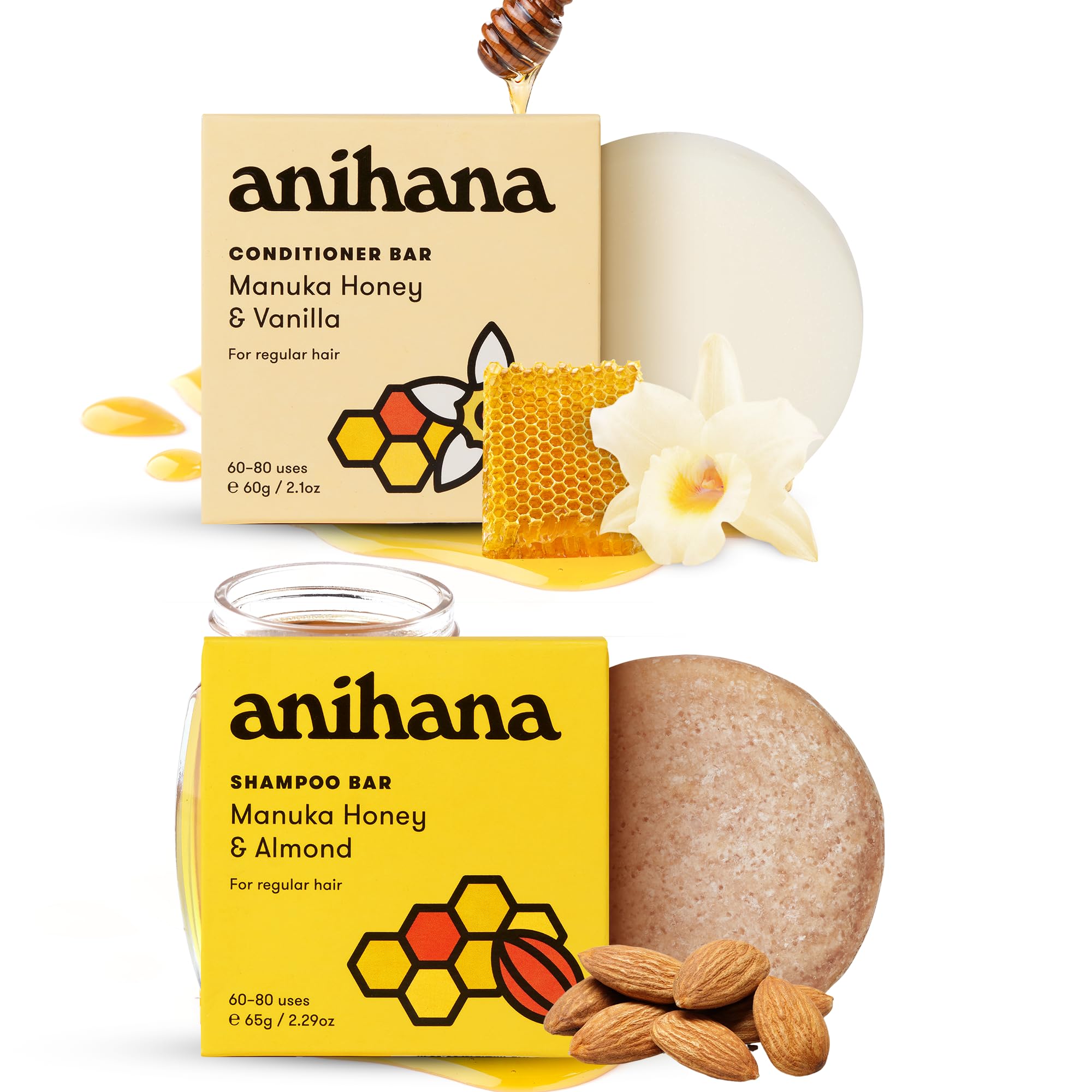 ANIHANA Shampoo and Conditioner Bars for Regular Normal Hair, Clean Purifying, Natural Healthy Look and Shine, Paraben Free