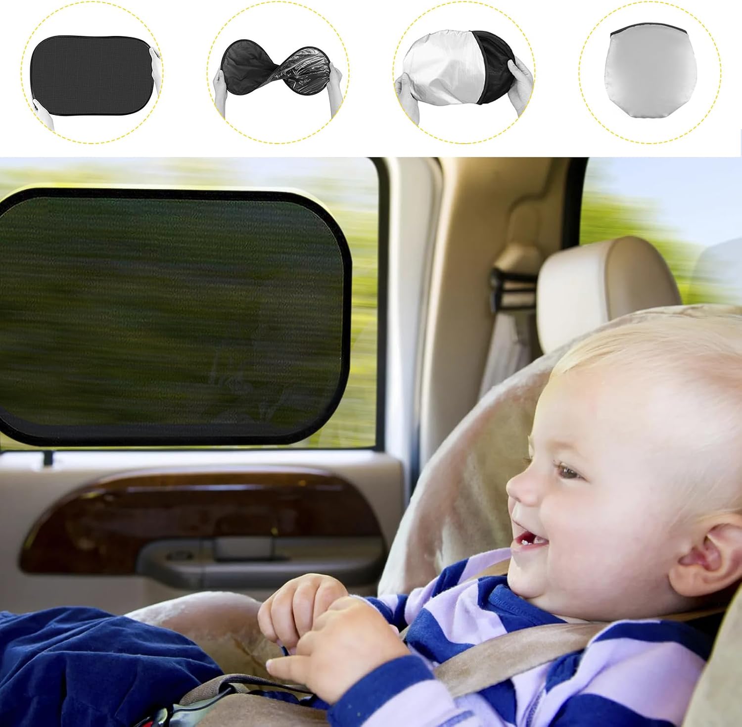 2 PCS Car Window Shade, 21"x14" Static Cling Automotive Side Window Screen Sun Shade Blocker, Removable Car Sunshade Cover Protect Your Child from Sun Glare Heat UV Rays (Transparent)