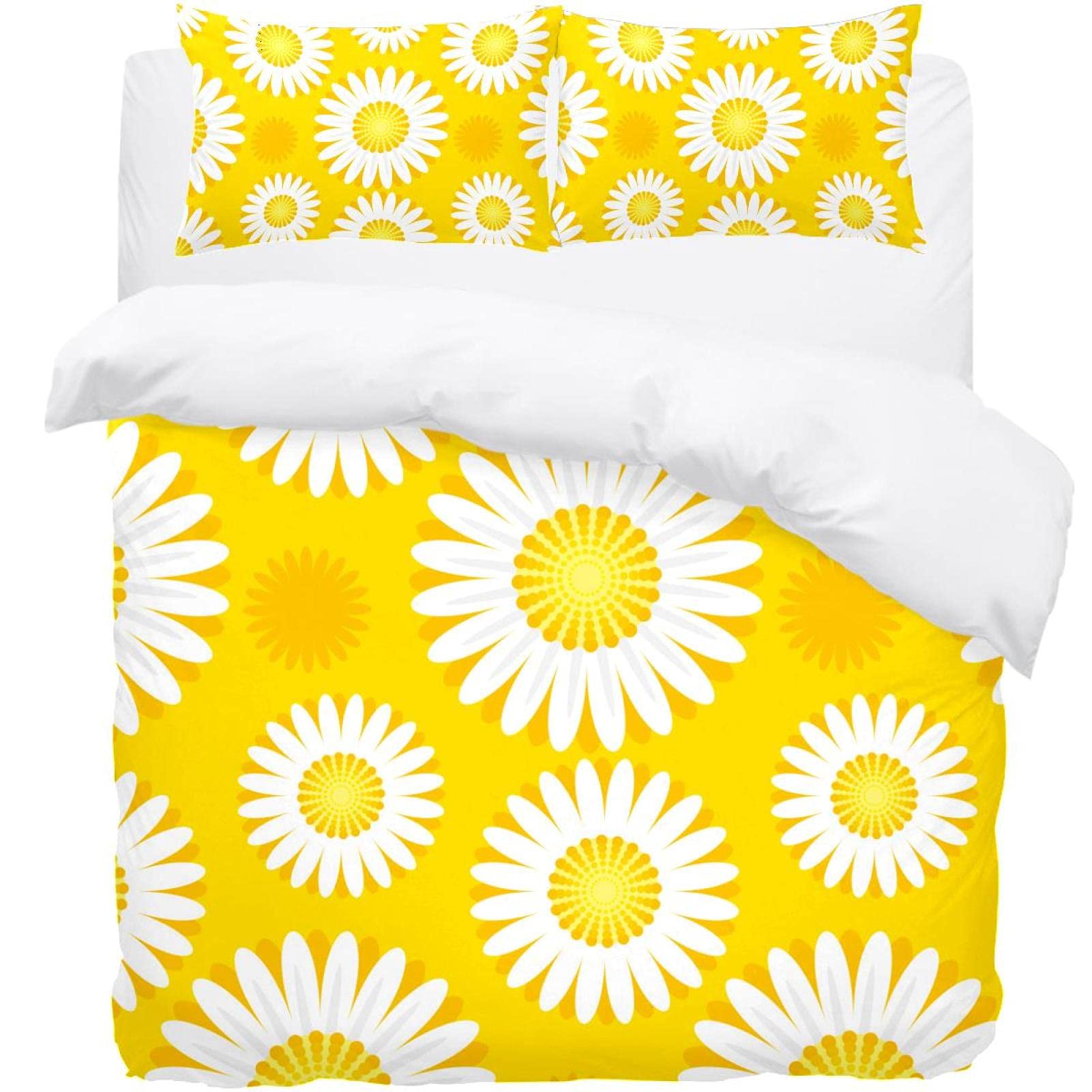 Parure de lit housse de couette de qualité supérieure motif marguerites jaune et taies