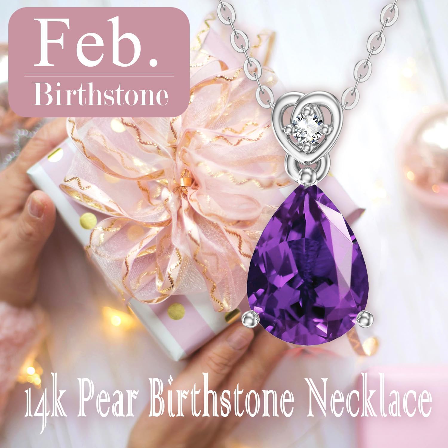 14k Gold Pear Gemstone Birthstone Necklace with Real Diamond(I2-I3 Clarity),2 Carat... - Image 5