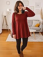 Vista 5 de AWULIFFAN Blusa tipo túnica holgada de manga larga con cuello redondo para mujer 01 Negro