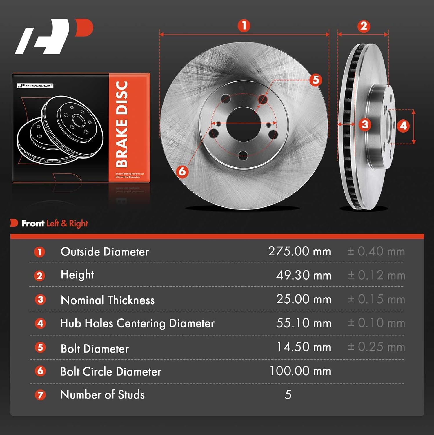 A-Premium 10.83 inch (275mm) Front Vented Disc Brake Rotors Compatible with Select Toyota, Pontiac and Scion Models - Corolla/Matrix 2003-2008, Celica 2000-2005, Vibe 2003-2008, tC 2005-2010, 2-PC