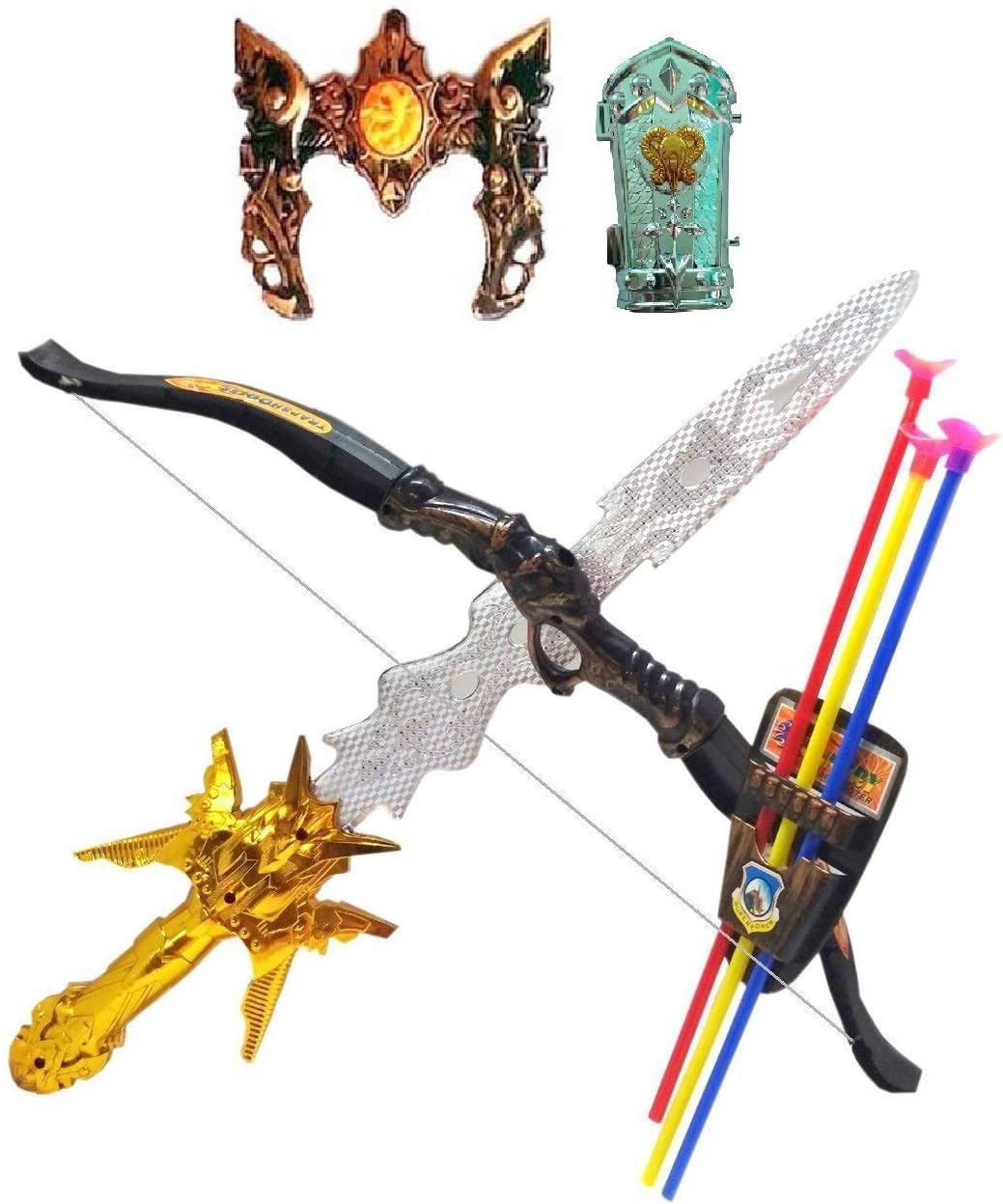 JINKRYMEN war Weapon Warrior Set - Knights Fancy Dress Kids Cosplay - Bow Archery , King's Sword (Multi Color)