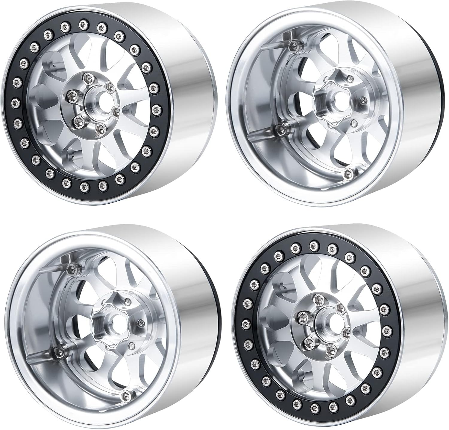 RC Aluminum Alloy 2.2" Beadlock Wheel Rims 4PCS for 1/10 Axial Wraith AX90018 90048 Upgrade RC Crawler Car (Silver)