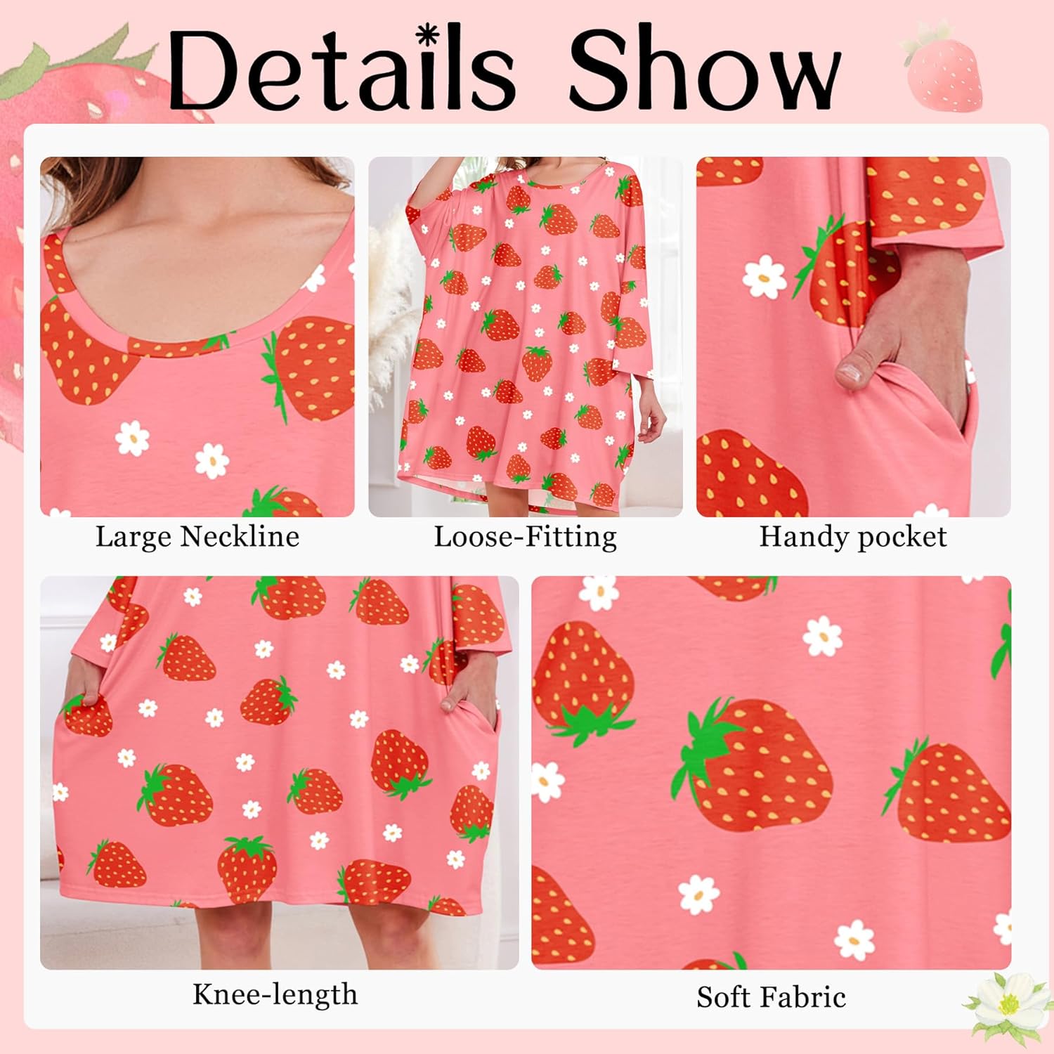 Zando Plus Size Nightgowns for Women Moomoo Nightgowns Oversized Sleep Tshirts Dress Sleepwear With Pocket Fit S-5XL - Image 3