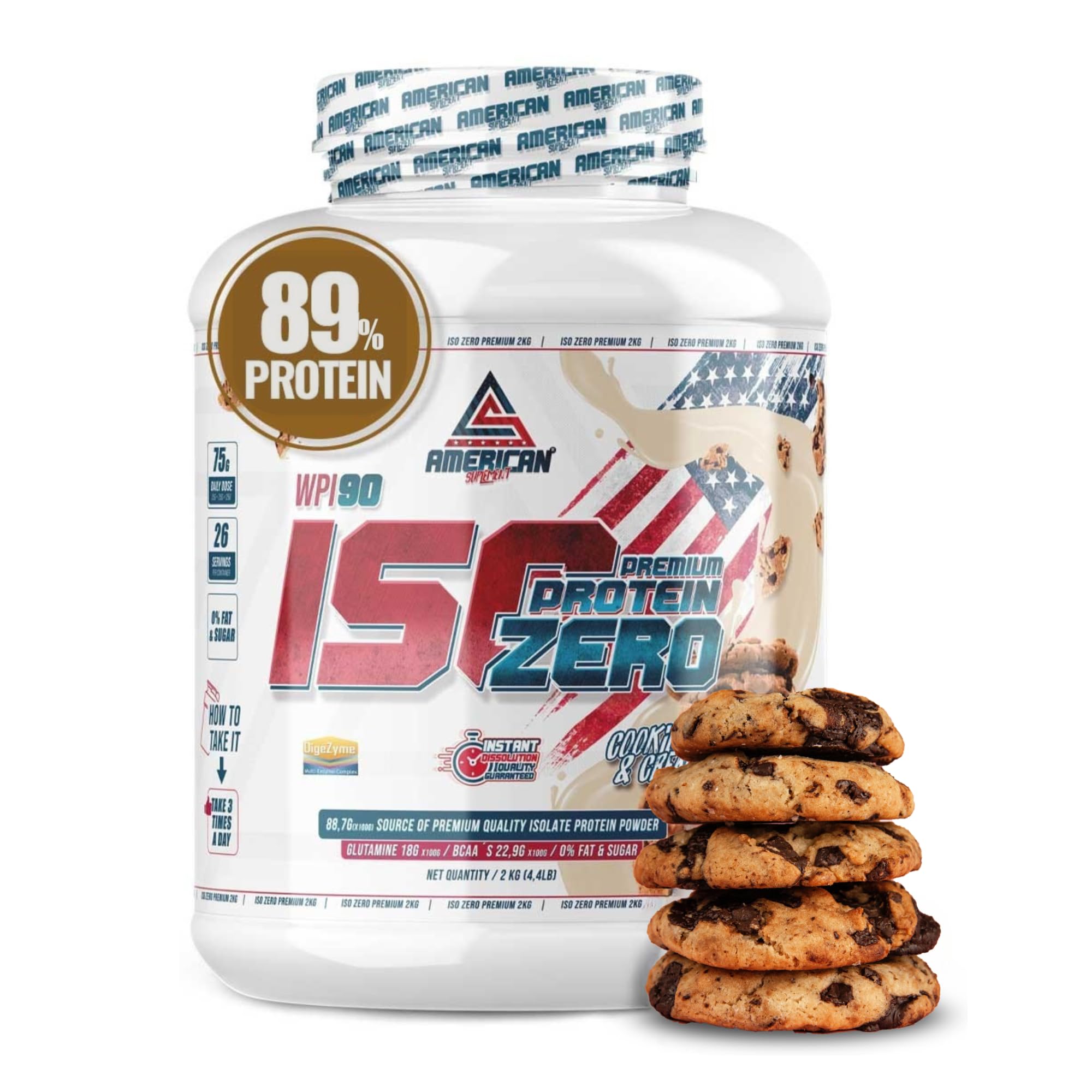 Proteine Isolate Zero | Proteine Isolate con 0% Zuccheri e 0% Grassi | Aumenta il Muscolo senza Grasso | Basso Contenuto di Carboidrati (2 kg (Confezione da 1), Cookies)