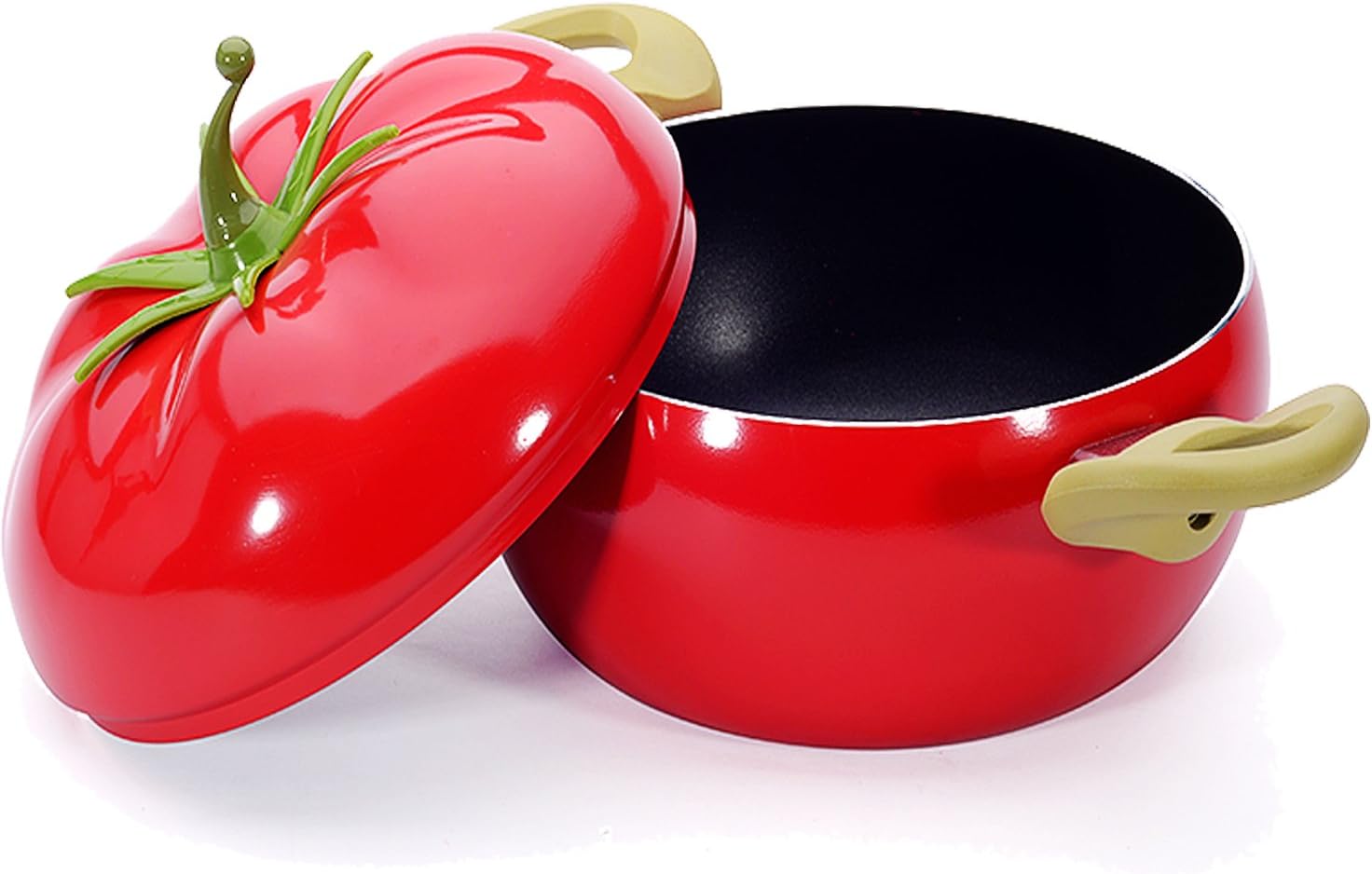 Livebest 3 Quart Pot Tomato Shape Sauce Pan With Cover- Enameled Cost Stockpot Stainless Steel Aluminium,Red