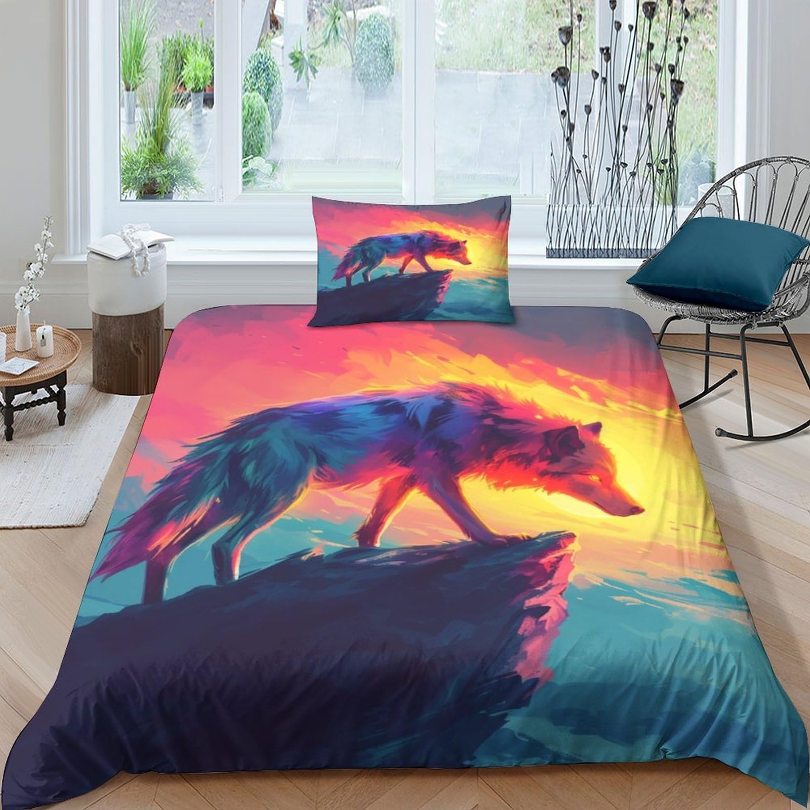 BARDYS Wolf 3D Print Wild Animals for Teens And Adults Duvet Cover Quilt Cover Comforter Covers Soft Microfiber with Pillow Cases with Zipper Closure Bedding Set 3 Pieces Single（135x200cm）