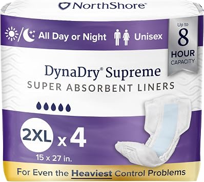 NorthShore DynaDry Supreme Liners Incontinence for Women and Men, 2X-Large, Starter Pack/4
