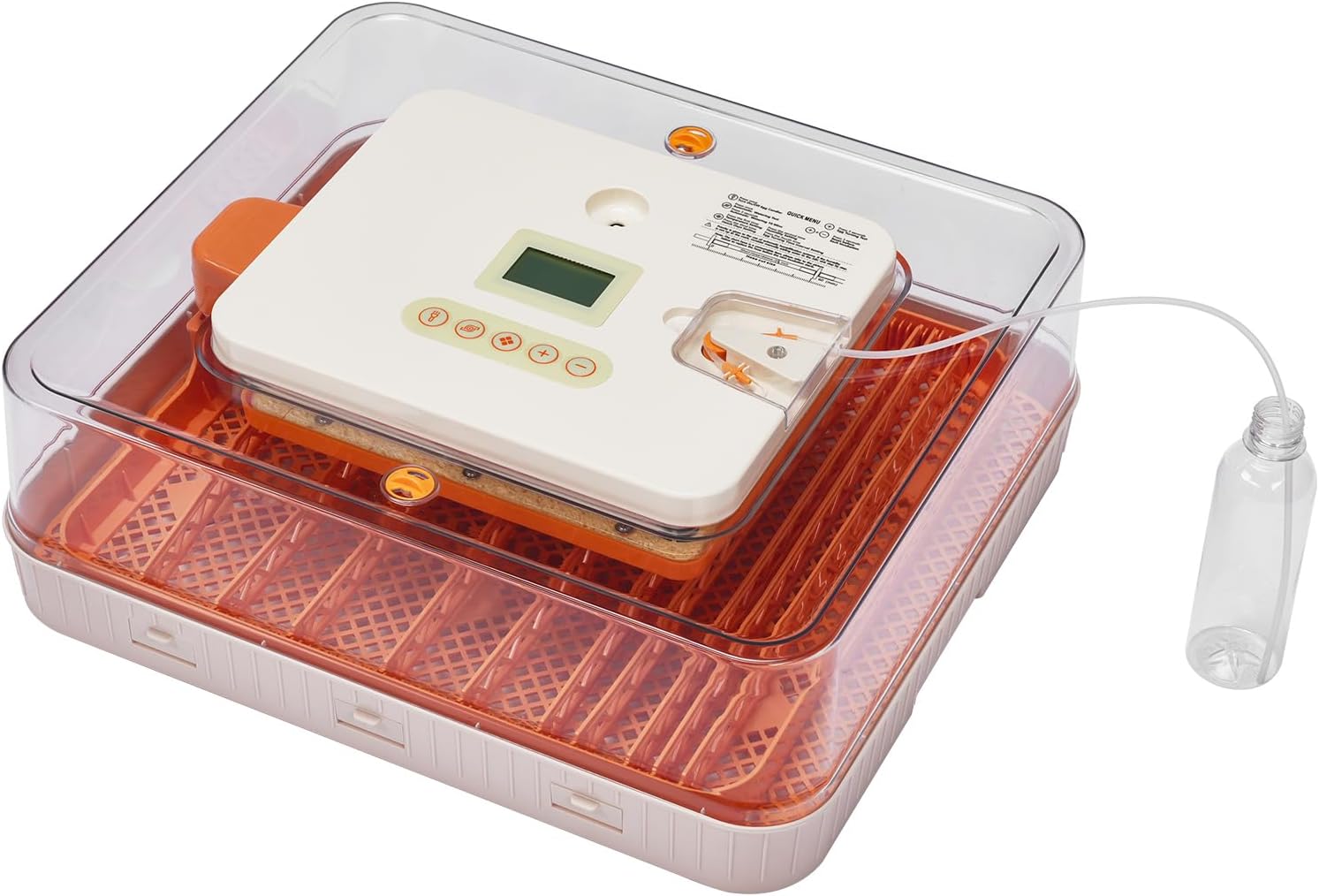 Havemies 56-Egg Incubator with Auto Turner & Temp Control, 110V 85W Mid-Large Capacity Hatcher for Chickens & Ducks, Upgraded LED Candler, Fahrenheit Display, Orange-White Design