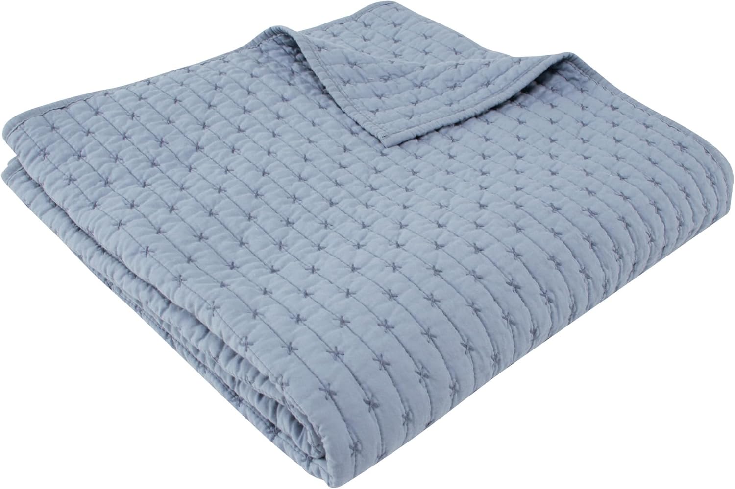 Levtex - Cross Stitch Chambray - Quilted Throw - 50x60in. - Cross Stitched Pattern - Reversible Pattern - Cotton Fabric