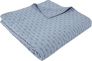 Levtex - Cross Stitch Chambray - Quilted Throw - 50x60in. - Cross Stitched Pattern - Reversible Pattern - Cotton Fabric - Buy now