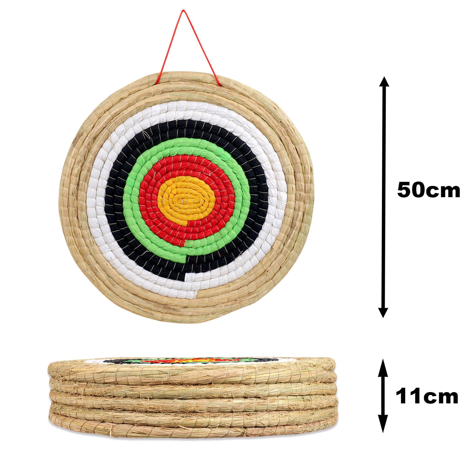 Cible en paille 50 cm pour le sport à l'arc | Cible de paille traditionnelle avec 5 anneaux | Différentes épaisseurs