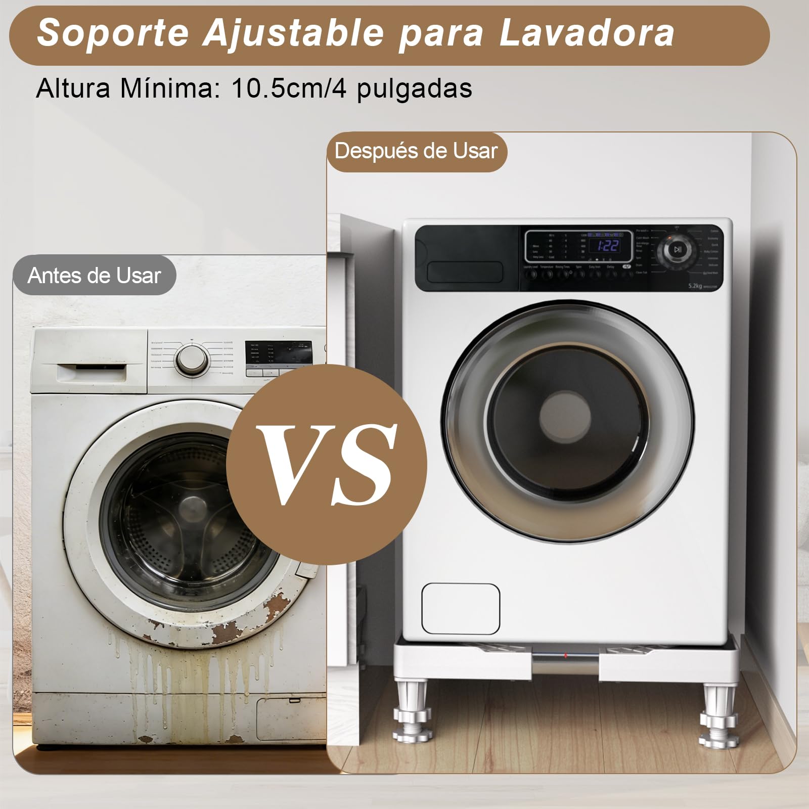 DEWEL Base Lavadora, Carga 300kg Soporte Lavadora, Frigorífico y Secadora, Ajustable Ancho 45-65cm, Base Elevador Lavadora Antivibración, Altura 10.5-13cm