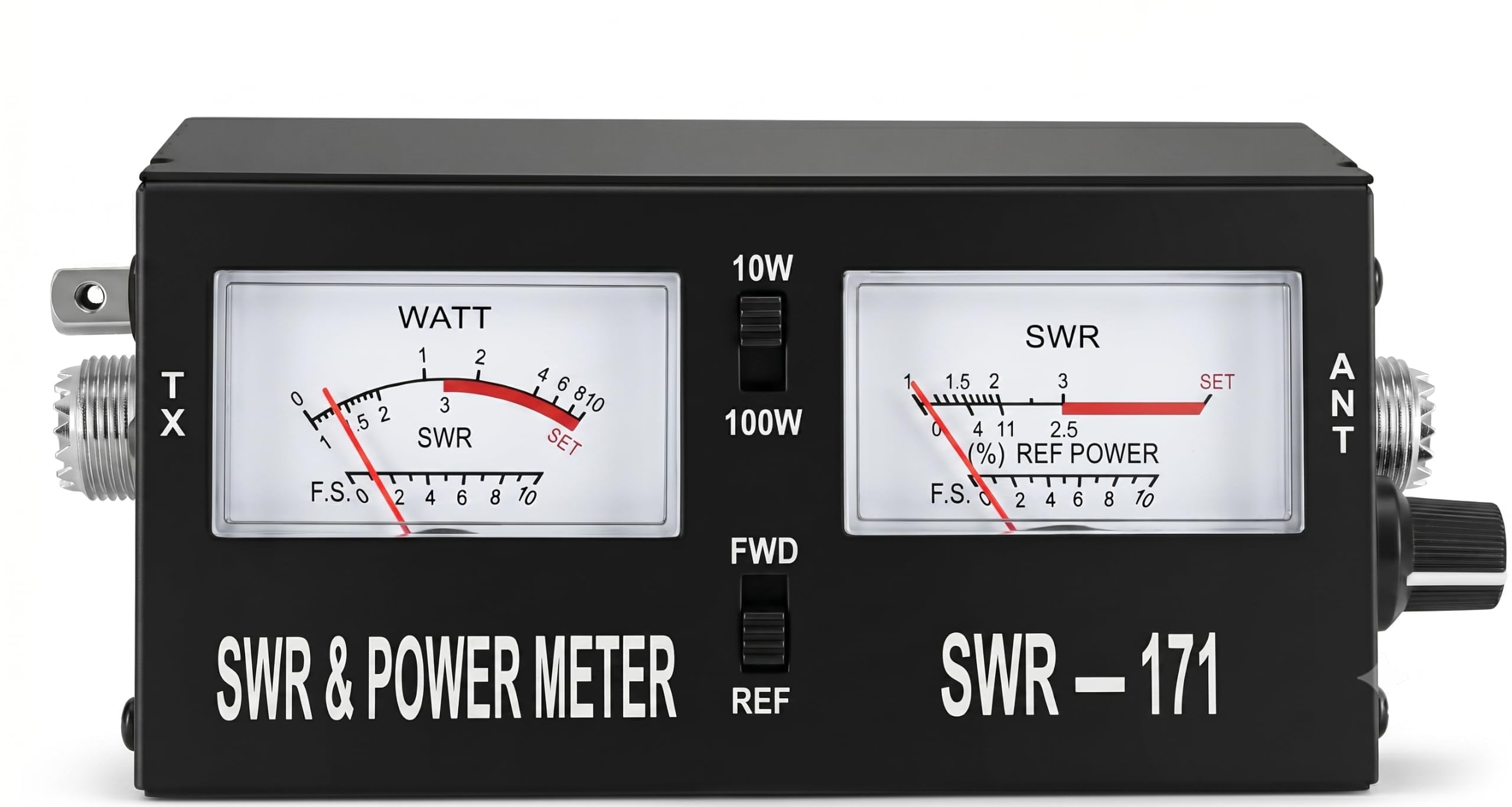 SWR-171 TOS-mètre et Wattmètre Analogique 1.5-150 MHz – Mesure SWR et Puissance 10W/100W, Connecteurs SO-239 (PL), Idéal CB et Radioamateur
