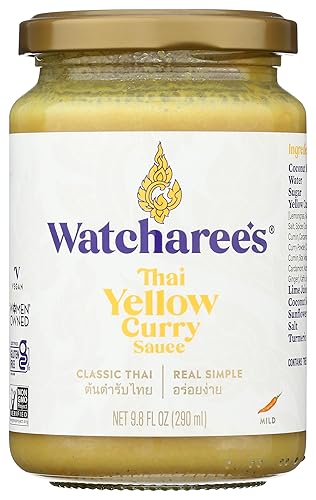 WATCHAREE'S - salsa tailandesa de curry amarillo | vegana | auténtica receta tradicional tailandesa | tarro de 12 oz