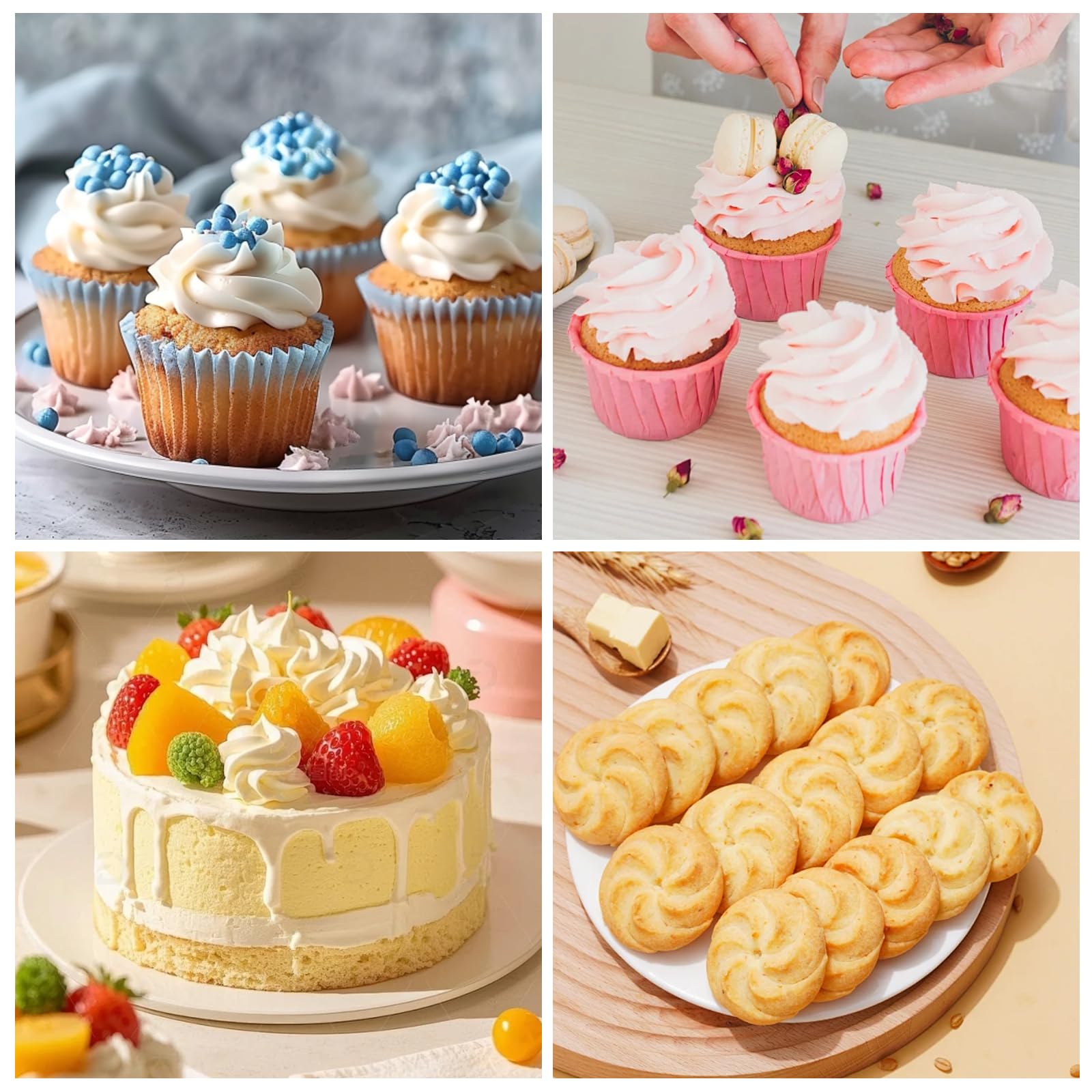 5-teiliges großes Spritztüllen-Set aus Edelstahl, runde Spritztüllen, professionelles Keksdekorationsspitzen-Set für Cupcakes, Kuchendekoration (1A, 1E, 1C, 2,7 m, 356)