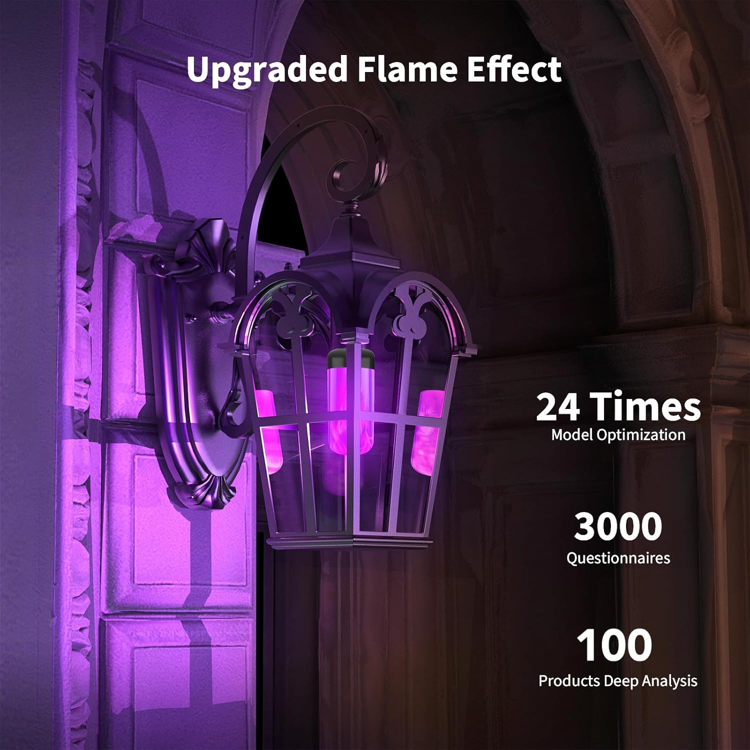 Morsatie 【Upgraded LED Flame Light Bulbs, 4-Mode Flickering Light Bulbs with Upside Down Effect, E26 Fire Light Bulb for Halloween Christmas Party Porch Patio Indoor Outdoor Decoration, 4 Purple