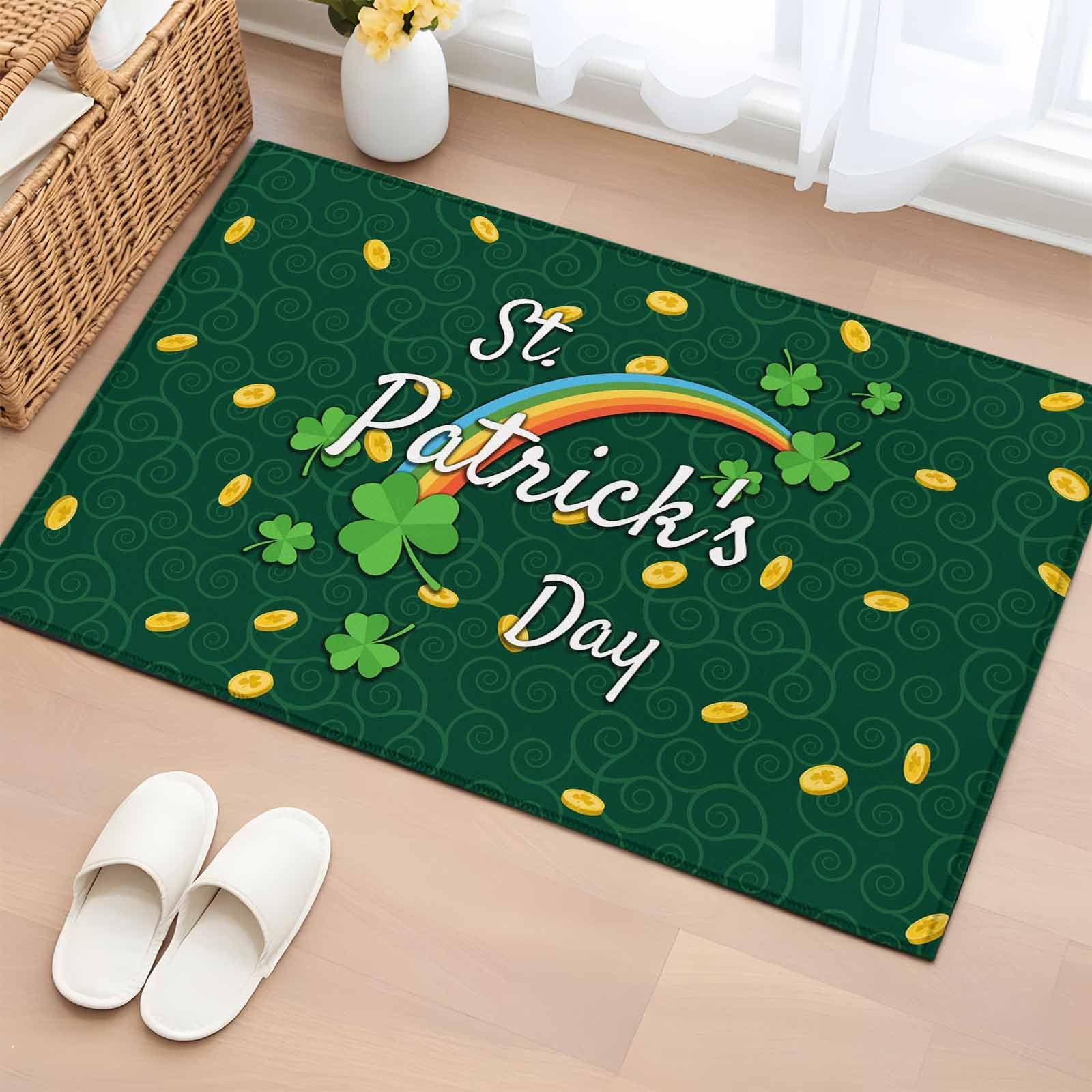 Area Rugs 2x3 for Living Room, St. Patrick's Day Non Slip Washable Rug Runner, Green Shamrock Rainbow Gold Coin Simple Low Pile Indoor Floor Carpet Mat Bathroom Rugs for Bedroom, Kids Room