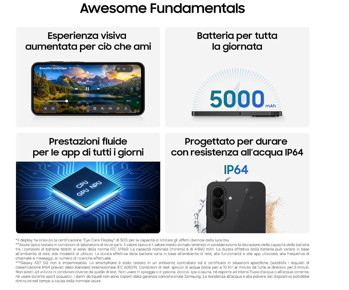 Samsung Galaxy A27 5G, 256GB, RAM 8GB, Black - Garanzia 2 Anni | 2 anni di Garanzia, Smartphone sottile, Cerchia e Cerca, Gomma Oggetto, Trascrizione Vocale, Tripla Camera, IP64, 5.000 mAh