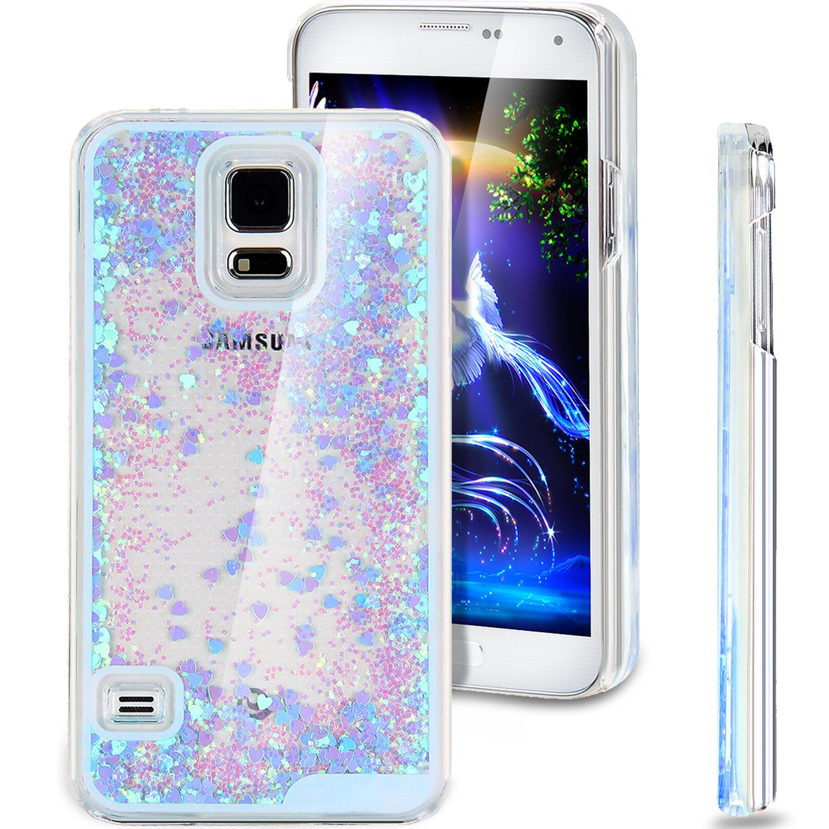 Galaxy S5 Case, ikasus Galaxy S5 Bling Case, Glitter Case for Galaxy S5,  Creative Design Flowing Glitter Floating Bling Glitter Sparkle Love Heart 