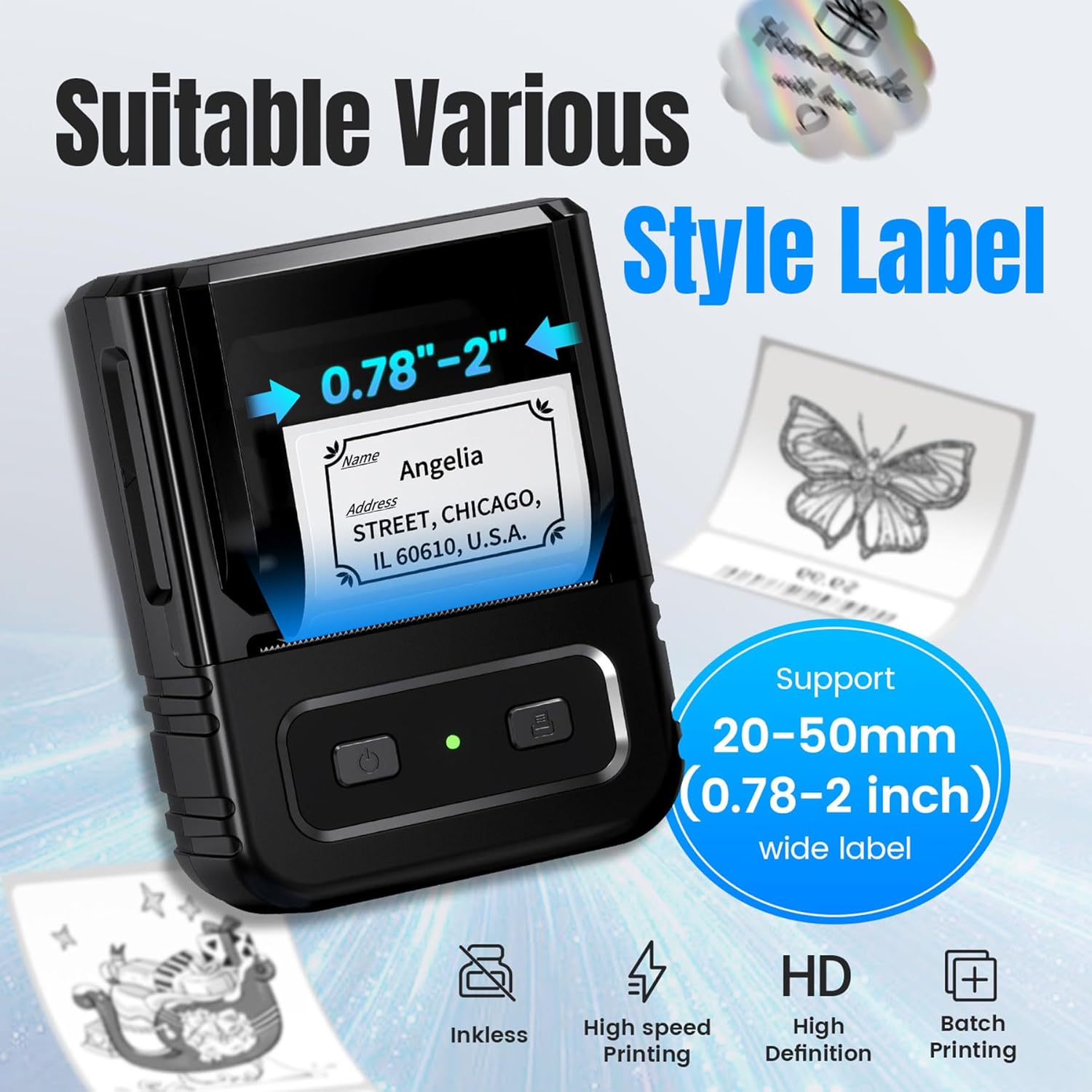 M102 Label Makers - Barcode Label Printer Label Maker with 7000+ Icons 700+ Templates for Small Business, Address, Ingrediant, QR Code, Clothing, Mailing Gift Tag for Phones & PC, Black