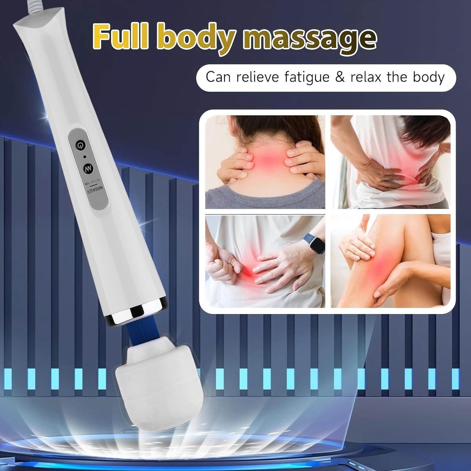 AEVEONE Personal Massage Device - Handheld Vibration Massager - Powerful Wired Wand - Best for Travel - Magic Stress Away - Perfect on Back Legs Hand Pains and Sports Recovery - White