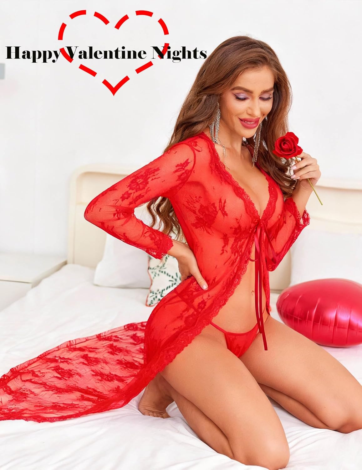 Avidlove Sexy Lace Robe for Women Lingerie Bridal Lace Babydoll Robe Lingerie Sheer Wedding Gown - Image 2