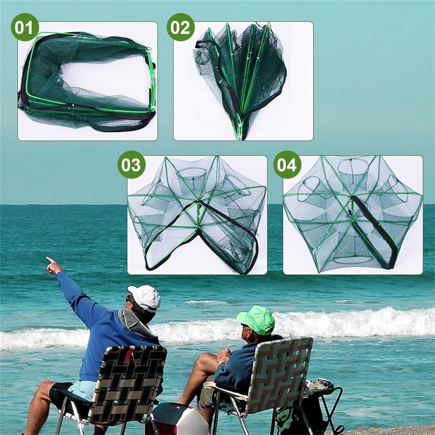 The Magic Foldable Fishing Trap, Folding Fishing Net，2024 Upgrade Auto-Foldable Strengthened Fishing Trap Net, Minnow Traps for Bait Fish，Fish Traps，Crawfish Trap，Minnow Trap