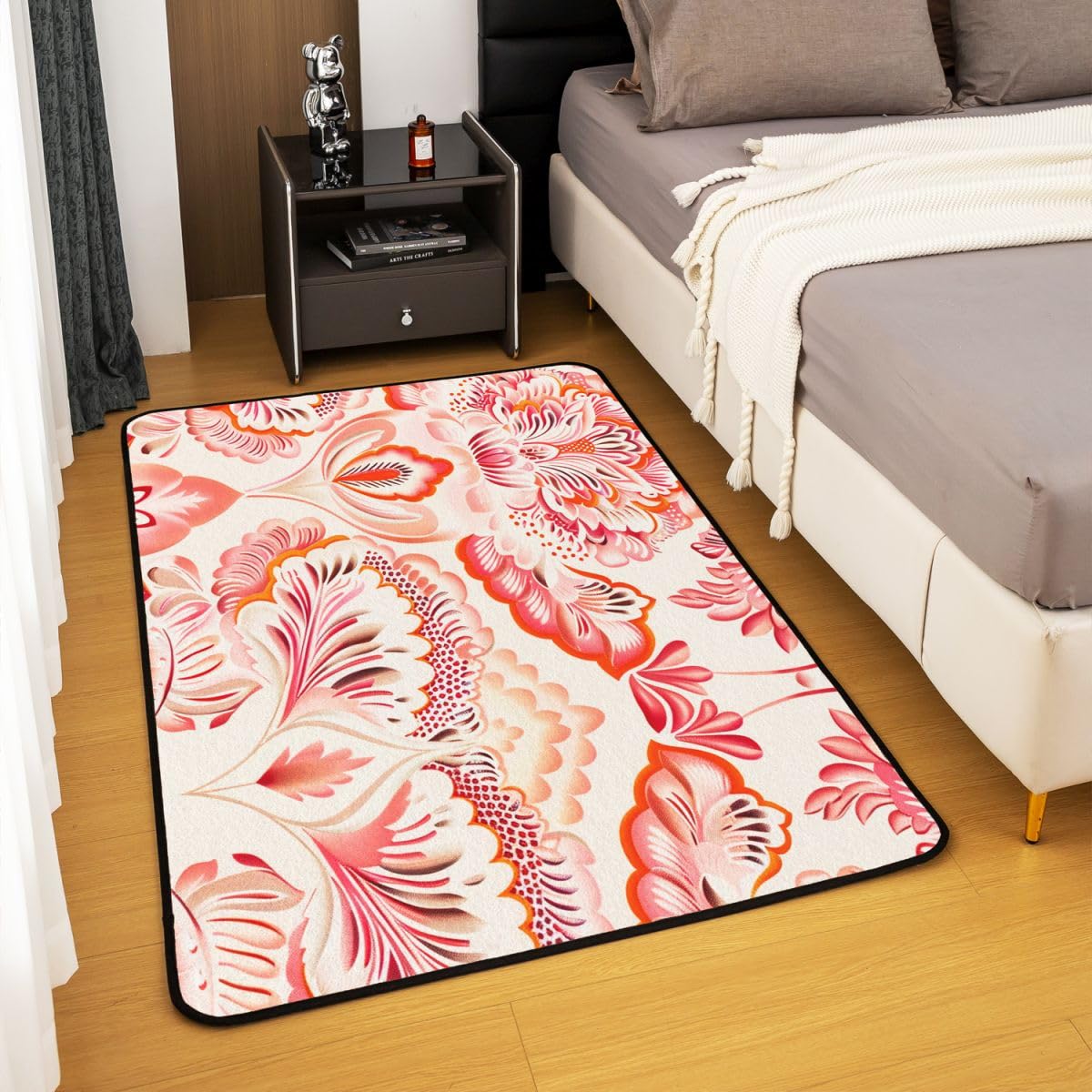 Loussiesd Tapis Salon 100x150cm Paisley Tapis Chambre Exterieur Intérieur Indien Style Antidérapant,Doux Boho Paisley Imprimer pour Salon et Chambre Bohème Exotique Style Lavable Rose Jaune et Blanc