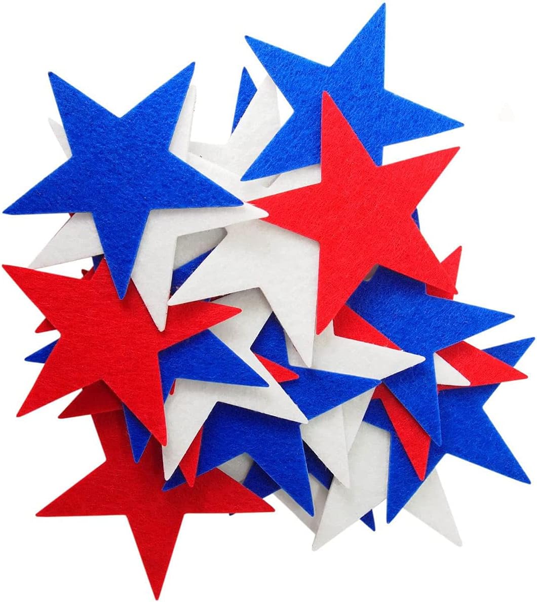 36 Pieces Red, White & Blue Felt Star Cutout 3 Inch 4th of July Felt Decoration for ndependence Day Decoration DIY Art Projects