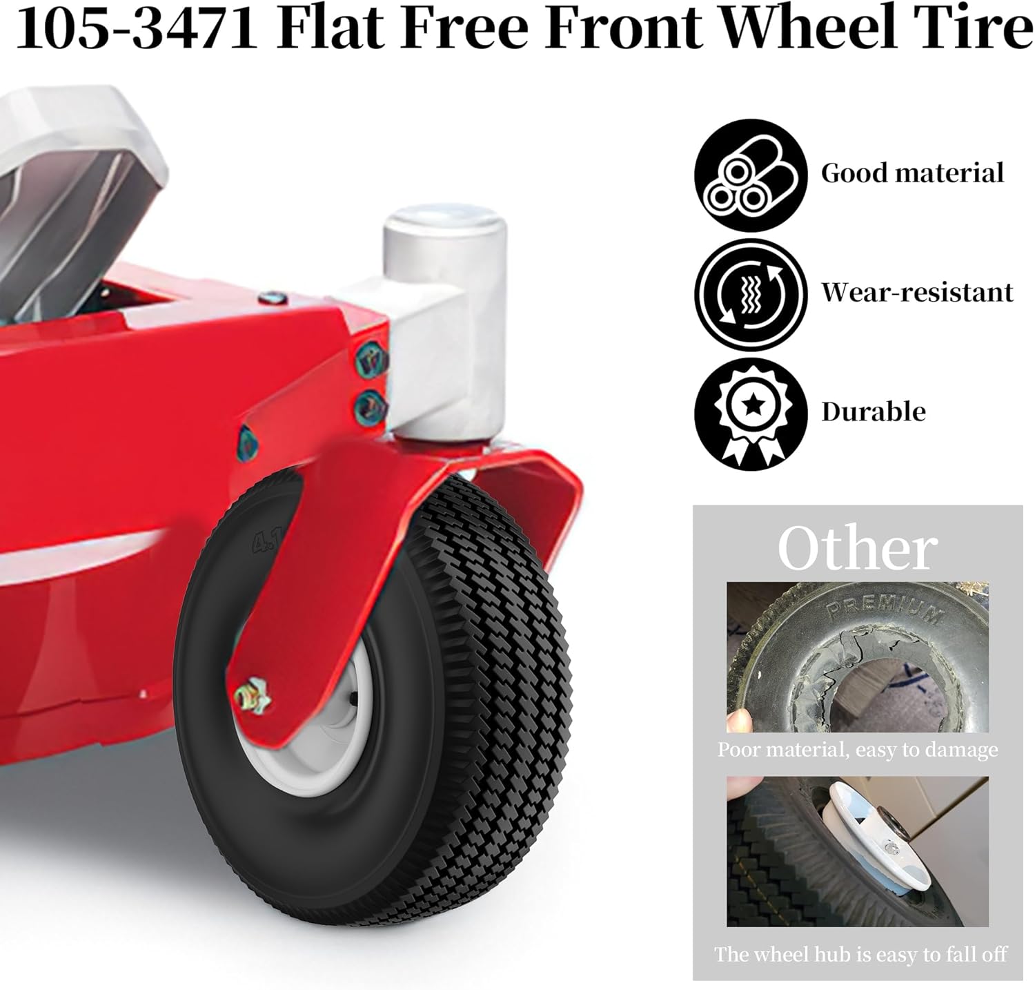 105-3471 Front Wheel Compatible with To-ro TimeCutter Front Wheel and Exmark Quest Z-Turn Riding Mowers 10″ X 4″ 3/4″ Axel Tire Size 4.10/3.50-4 Wheel Assembly Tires