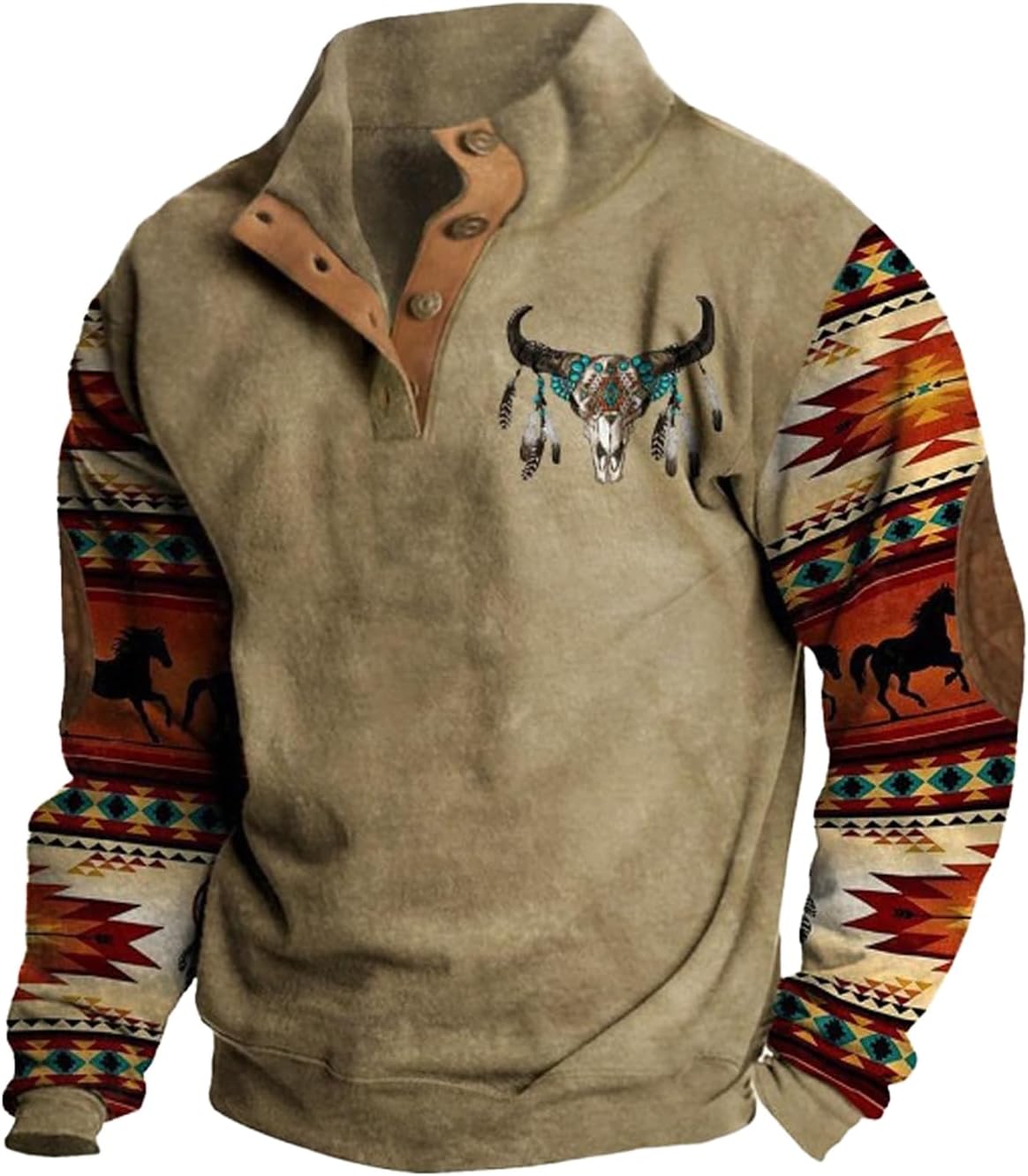 Western Sweatshirts for Men Aztec Ethnic Print Quarter Zip Pullover Fleece Hoodies Casual Stand Collar Sweatshirt