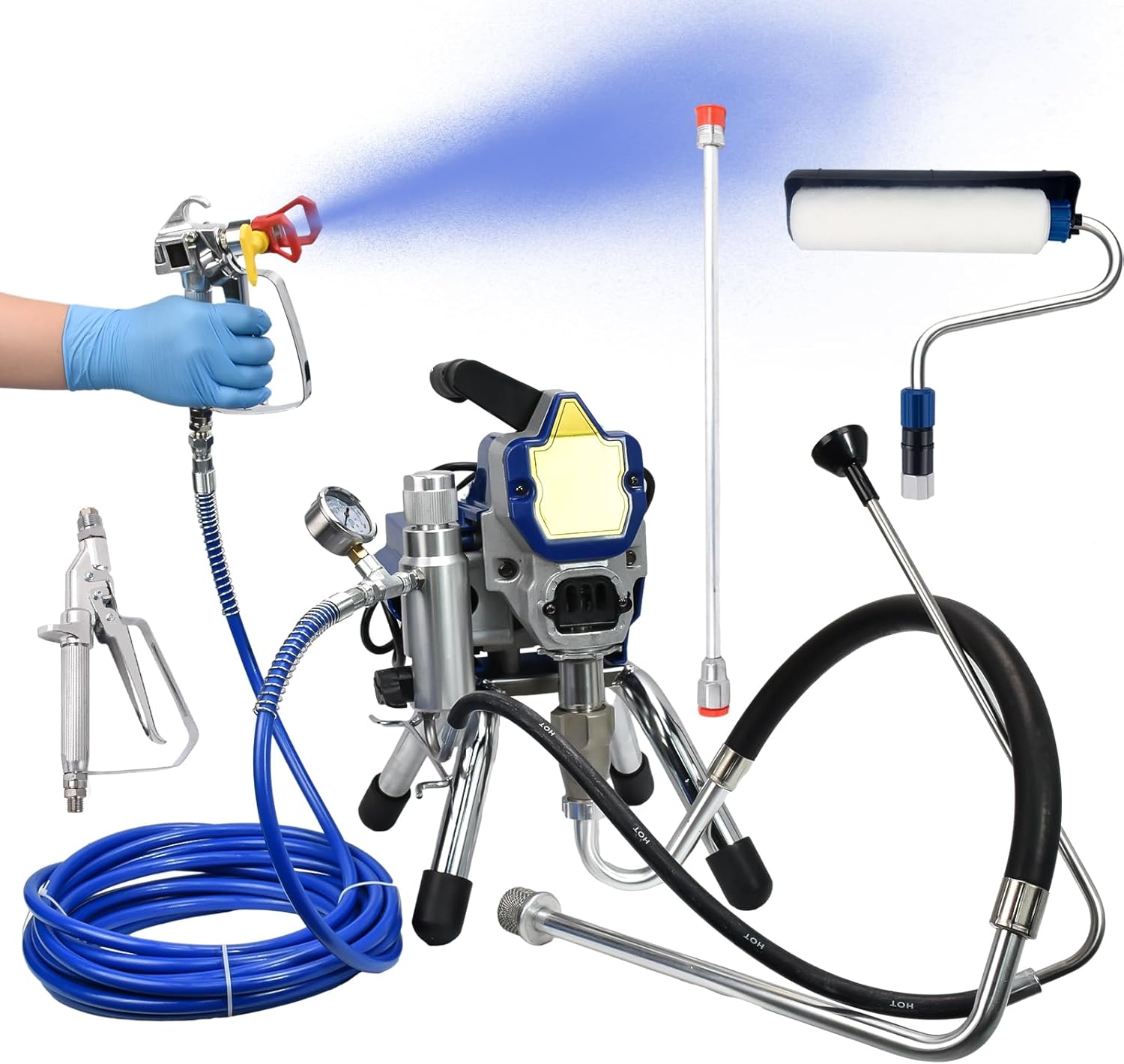 Airless Paint Sprayer,1.2 GPM 5HP 3300PSI Electric Stand Airless Sprayer for Home Interior House Painting & Furniture Painting, with Spray Hose,Paint Gun, Paint Sprayer Roller & Extension Rod - 220V