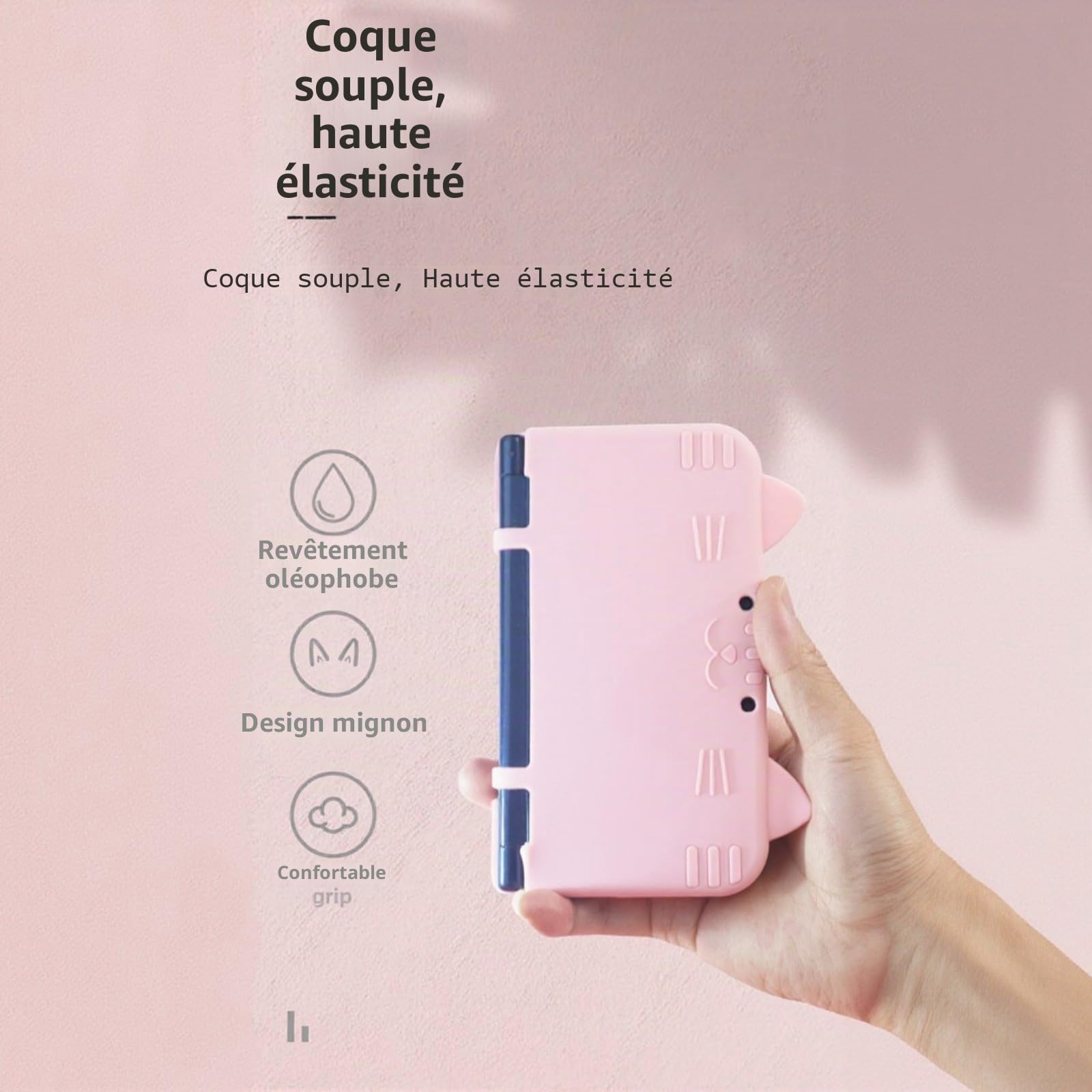 Coque de protection en silicone pour New 3DS LL/XL, résistant aux chocs avec motif de chat 3D, découpes précises, poignée antidérapante pour jeu (violet)
