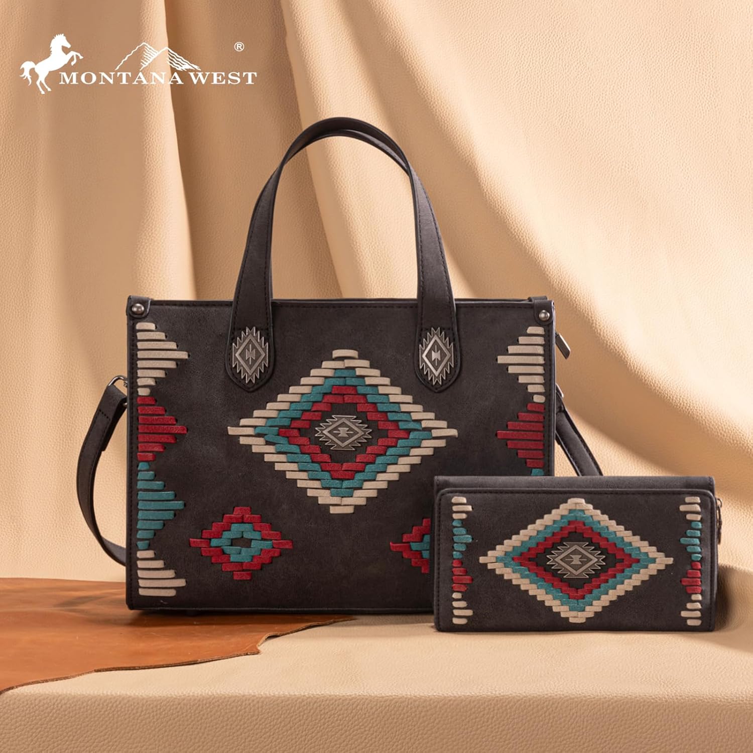 Montana West Aztec Handbag Leather Tote Bag for Women With Wallet Set