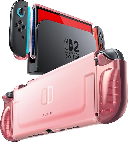Mumba Dockable Clear Case for Nintendo Switch 2 2025, Crystal Protective Cover with Quick-Release Joy-Con Design and TPU Grip Compatible with New Nintendo Switch 2 7.9 Inch Console (Pink)