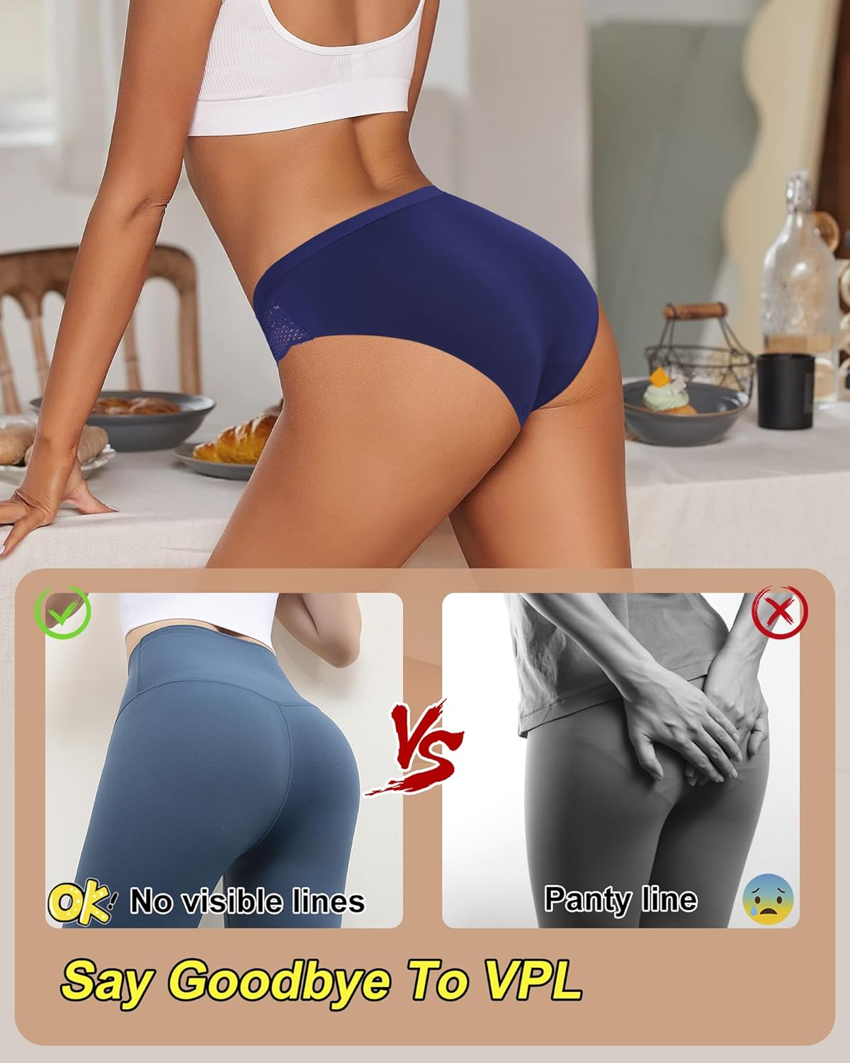 LEVAO Seamless Underwear for Women Lace Cheeky Bikini No Show Hipster Soft Cute Panties 6 Pack S-XXL - Image 4