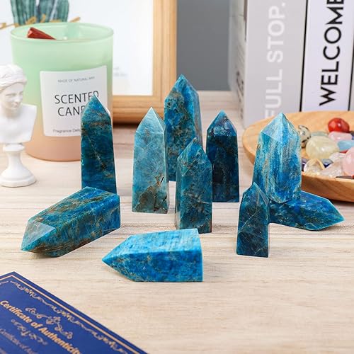 Miniatura 2 de Runyangshi Varitas de tetraedro curativo de cristal natural de apatita azul, torre de cristal de un solo punto, 4 piedras energéticas facetadas de