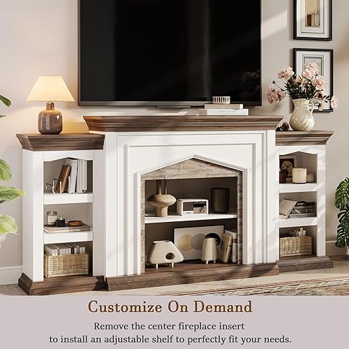 Miniatura 3 de LGHM Soporte de TV con chimenea de 80 pulgadas para televisores de hasta 90 pulgadas, chimenea eléctrica con chimenea, centro de entretenimiento de