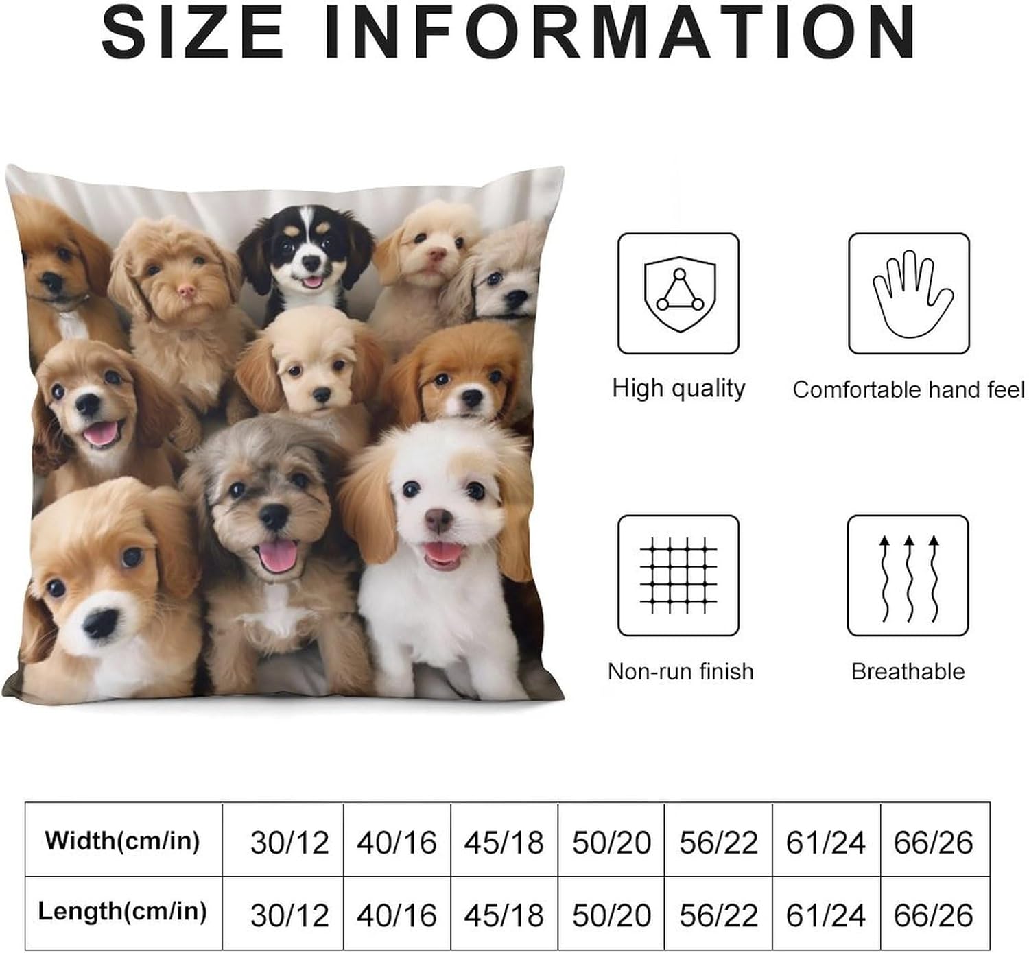 Zippered Pillow Cover, Pillow Protector, Cute Dogs Printed Pillow Cover of 4, Pillow Not Included