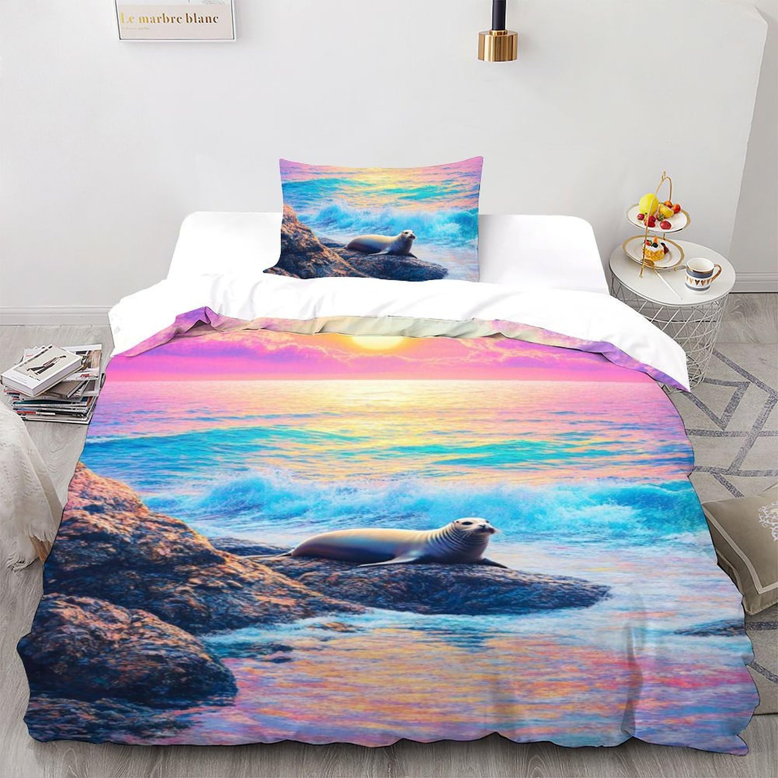 Housse de couette single microfibre animaux 3D anti-poussière lit enfant 135x200